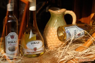 Hungary, Tokaj town, wine bottles