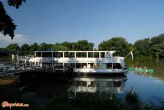 Hungary, Tokaj town, Bodrog river, tourist boat